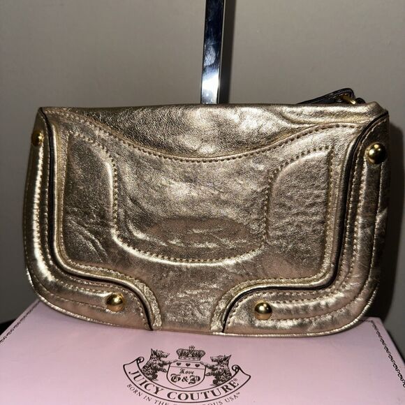 NWOT Vintage Juicy Couture Wristlet Pink Genuine Leather Wallet Clutch In Box - Picture 4 of 8